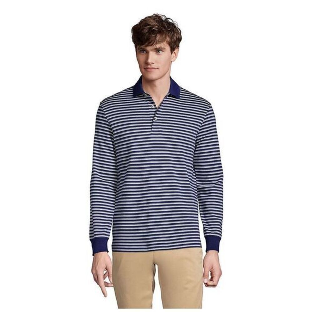Lands’ End Men's Long Sleeve Jacquard Super Soft Supima Polo Shirt